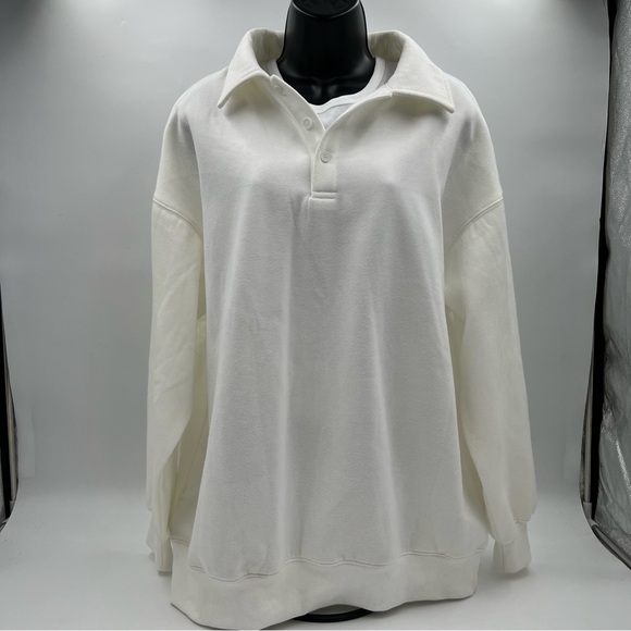 Women’s Caracilia size L oversized white collared sweatshirt. NWT - Picture 6 of 9